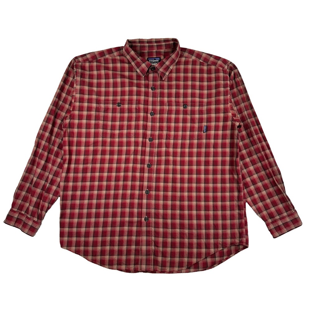Vintage Patagonia Pima Cotton Button Up Shirt Men's Large Red Plaid Organic